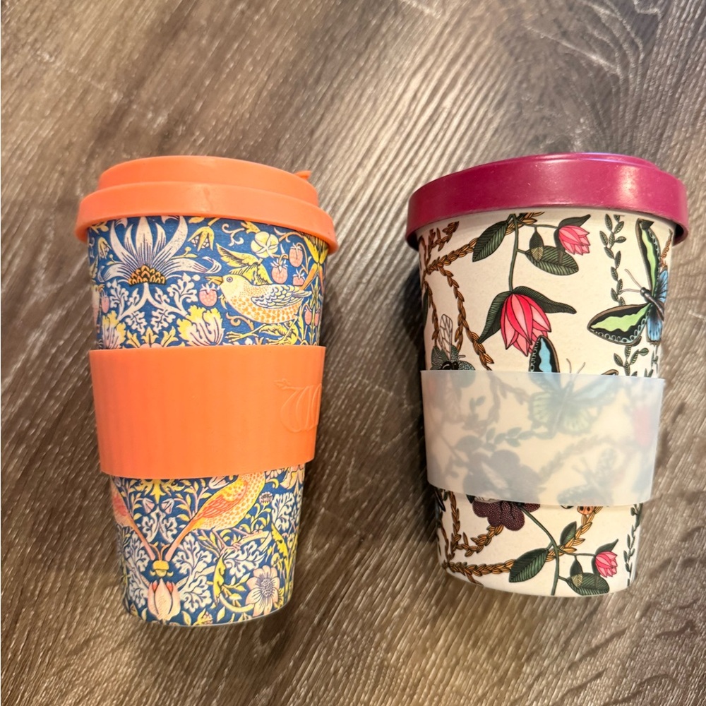 Floral Travel Mugs - Orange and Pink